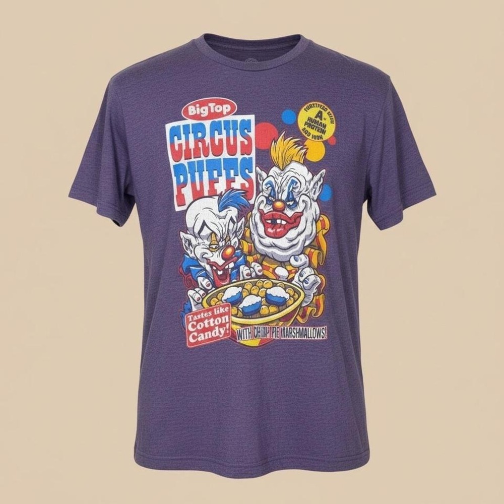 Teevillain Killer Klowns Circus Puffs Graphic T-Shirt Womens Medium Purple Clown